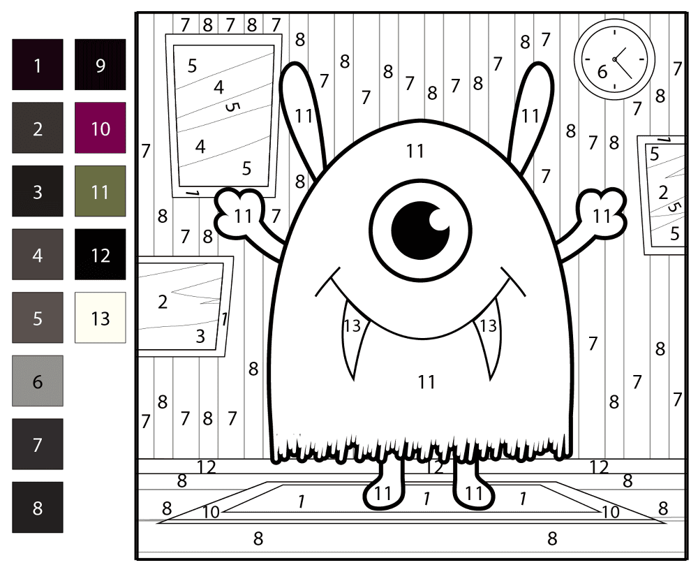 Monster Color By Number Coloring Page Md Coloring Page — Free Printable — free printable coloring page